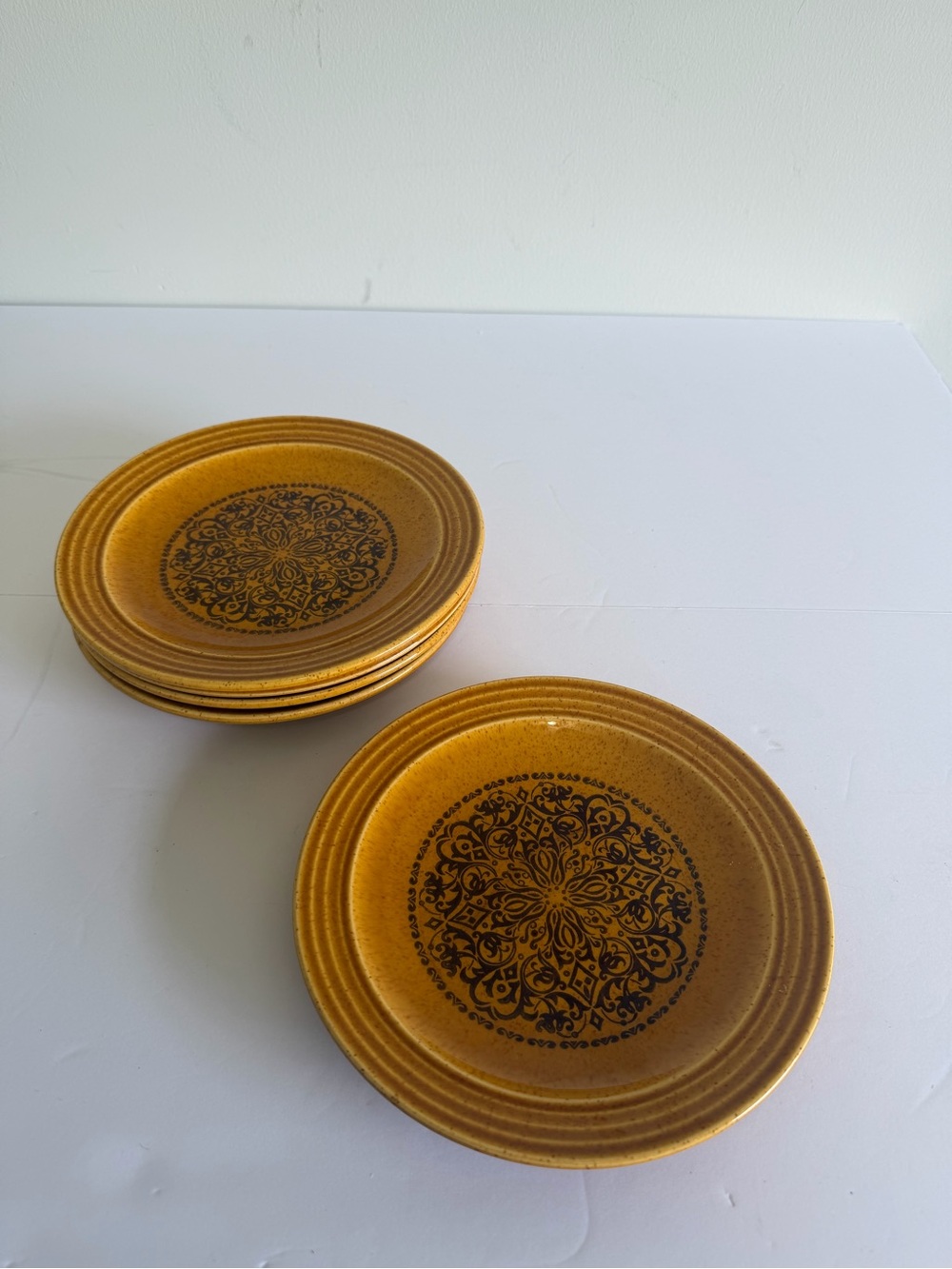 Vintage Sheffield Sierra Ironstone Salad Plates Mustard Yellow Set of 5